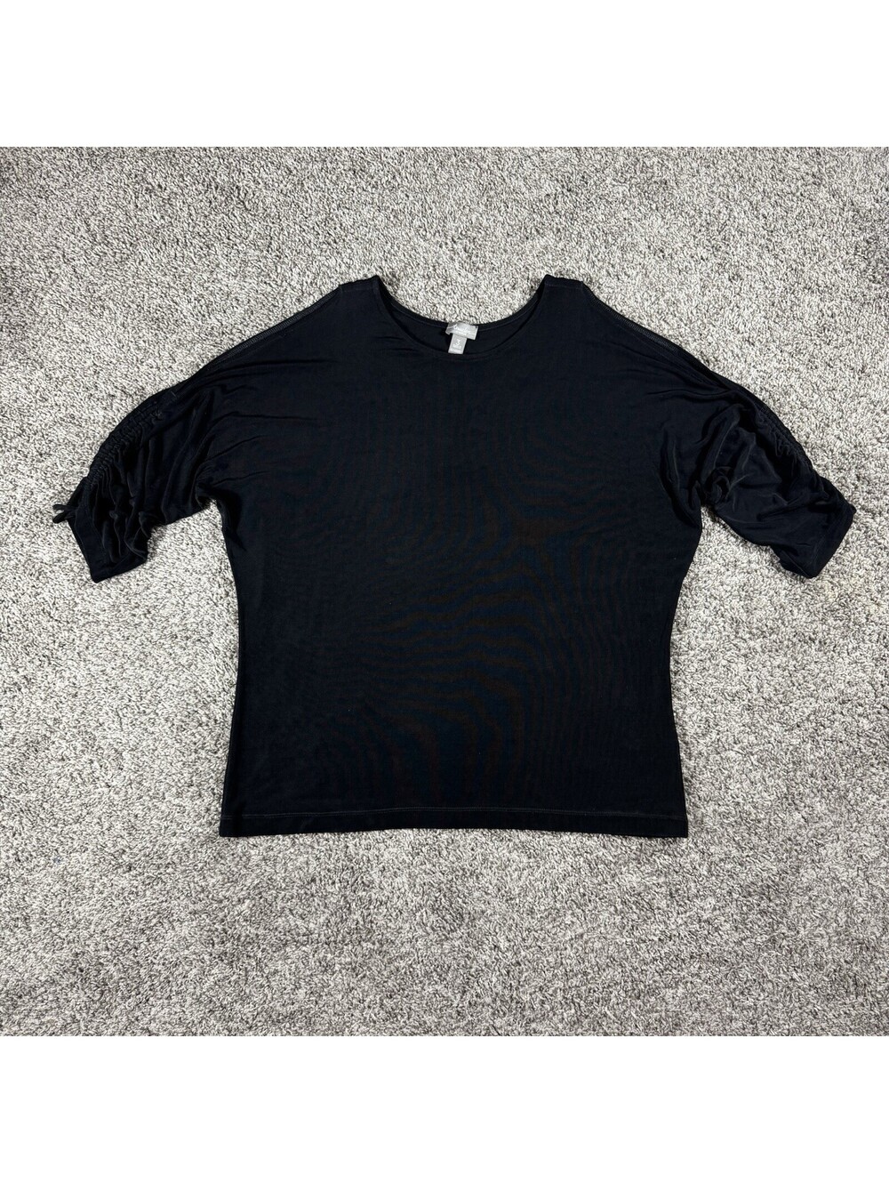 Chico's‎ Travelers Square Neck 3/4 Sleeve Pullover Top Sz 3 XL Black